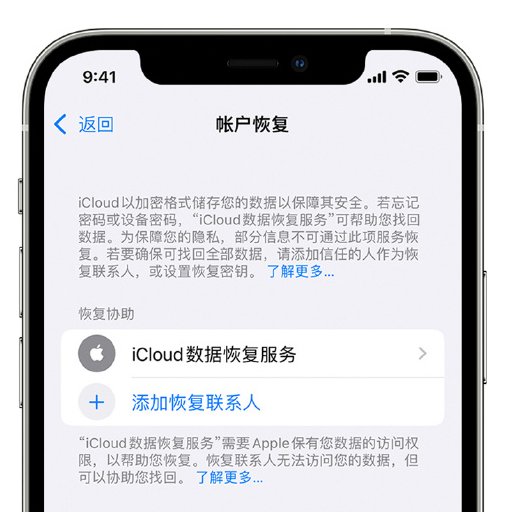 蚌埠苹果手机维修分享在 iPhone 上设置帐户恢复联系人的方法 