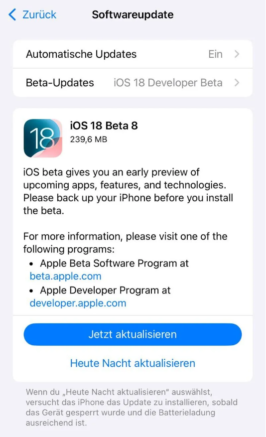 蚌埠苹果手机维修分享苹果 iOS / iPadOS 18 开发者预览版 Beta 8 发布 